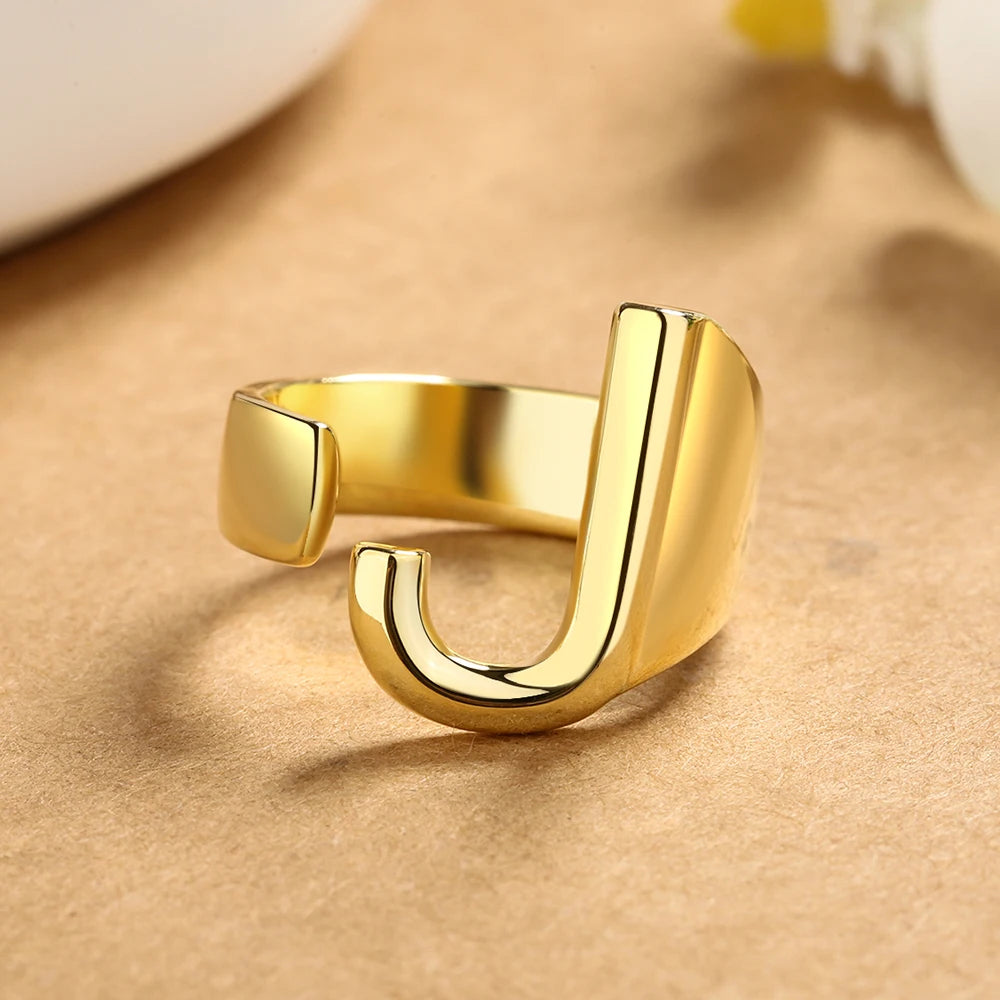 26 English Letters 925 Silver Ring Joint Fashion Personality Retro Index Finger Ring Opening 18K Gold Ring