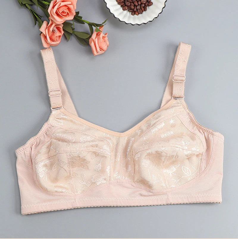 Black Big Women Bras Plus Size Lace Bra For Women Unlined Full Coverage  Thin Wireless Adjusted-straps D Cup Comfort Women'Bras