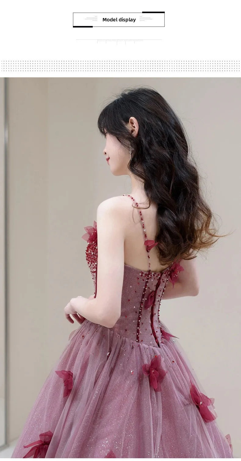 Bridal Toast Dress for Women 2025 Spring/Summer New Style Fairy Style Strap Heavy Industry Fashion Show Banquet Evening Dress