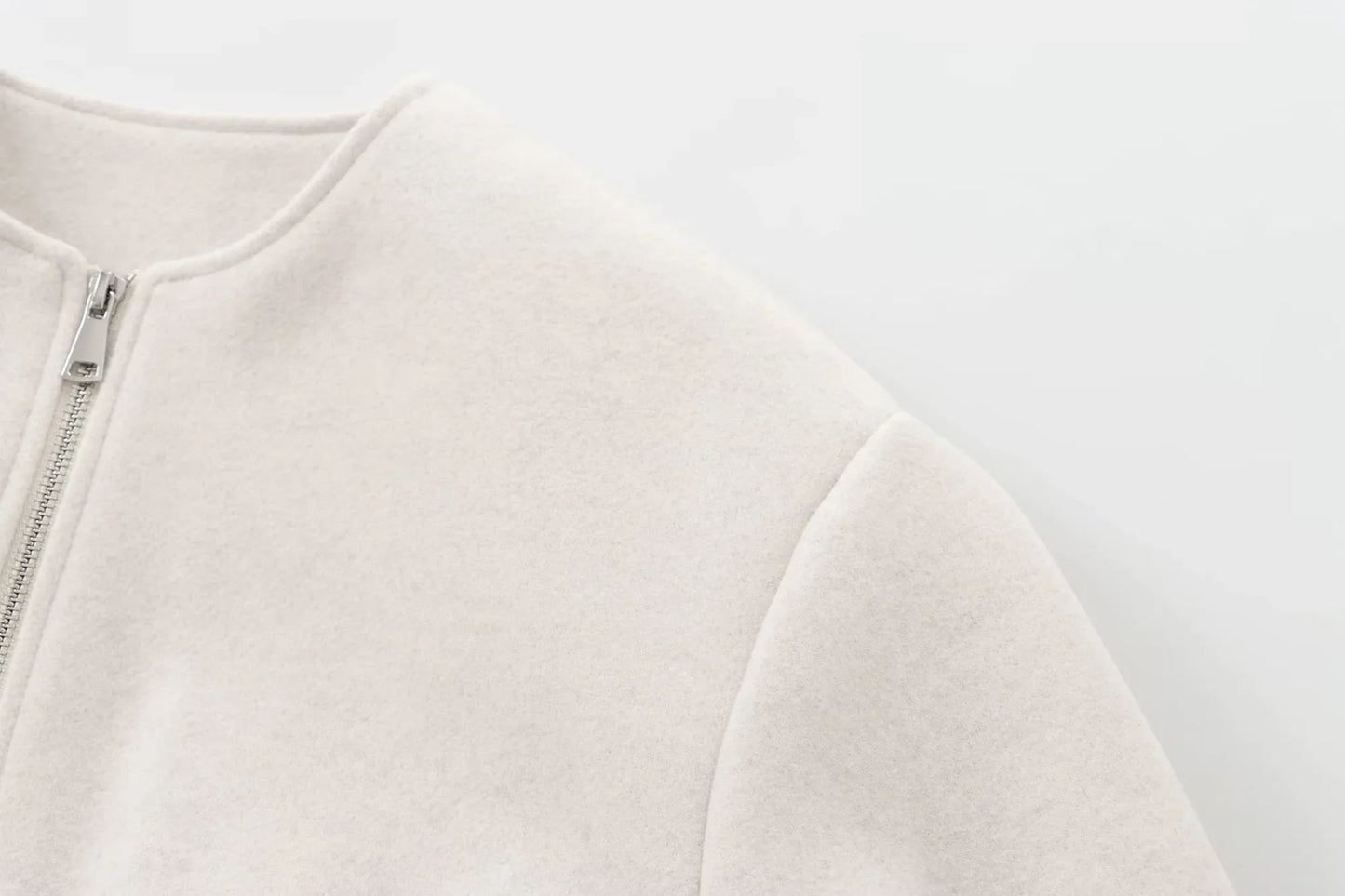 HXAO Outerwears Cropped Bomber Jacket Women Autumn Long Sleeve Faux Wool Coats For Woman Winter Zip Up Gray Beige Short Coats