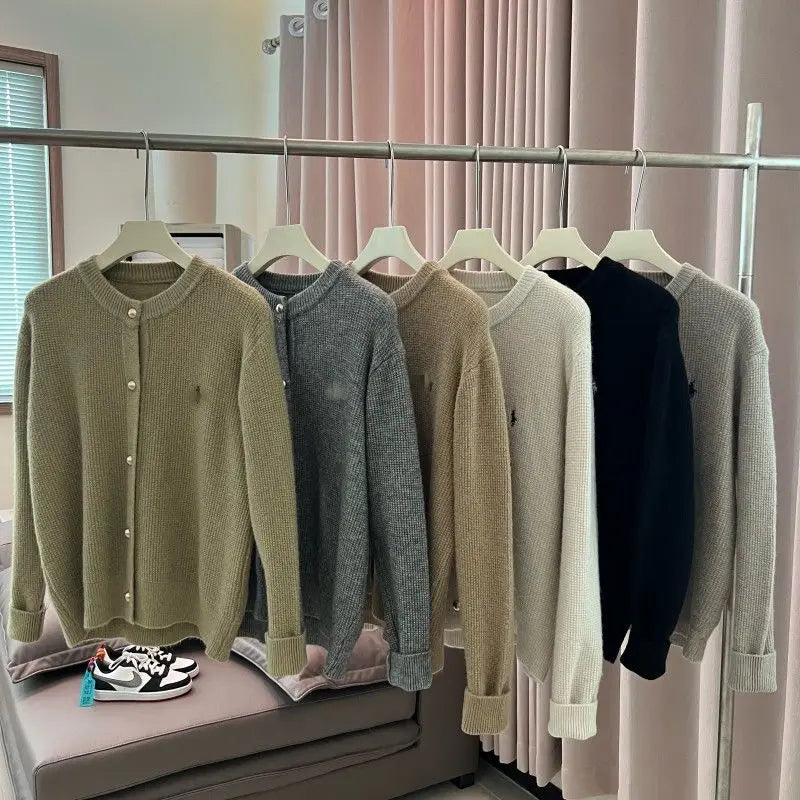 Sweater Pony Embroidered Sweater Jacket Autumn and Winter Temperament Sweater Cardigan French Style Versatile Top
