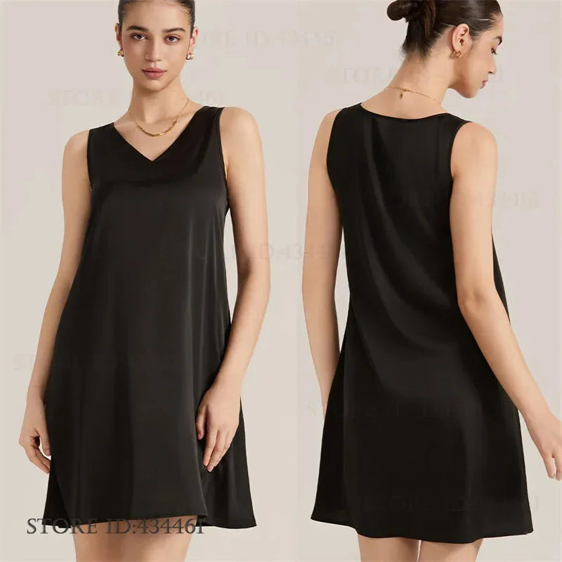 Women Nightgown Lingerie Ice Silk Sleepwear Sexy Nightshirt Sleeveless Night Dress Sleep Shirt Female Sexy Home Dress Loungewear