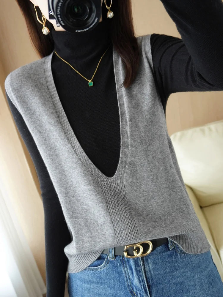 Sweater Vest Women 2025 Spring Autumn Korean Fashion Pullovers Thick Warm Loose Fit Ladies Vest Knitwear Sleeveless Knit Top
