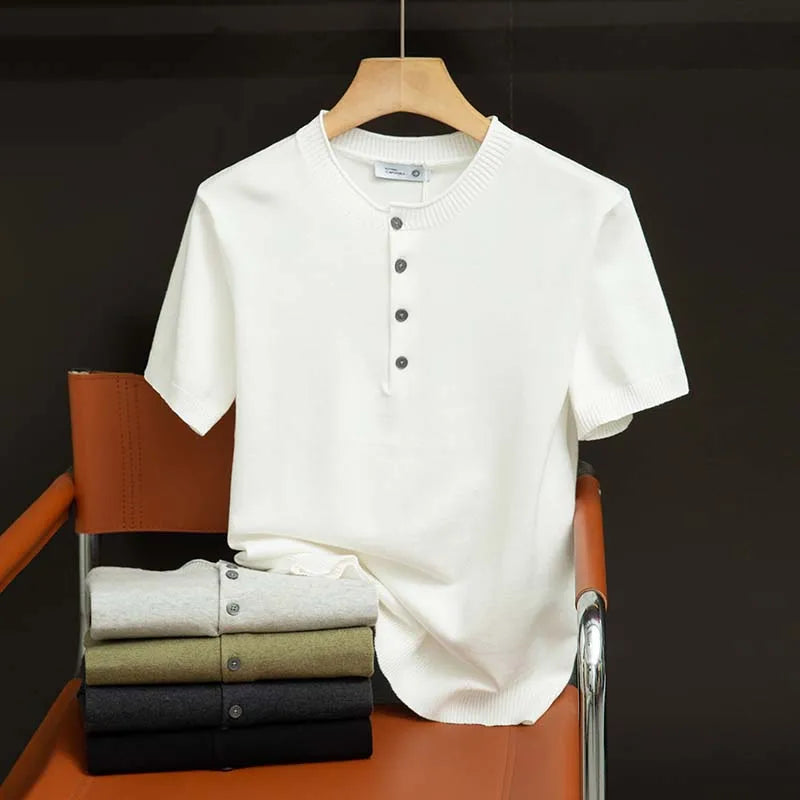 Sweater for Men Pullovers Old Money Man Knitwear Short Sleeve Knit Jumpers Solid Cotton High End Casual Vintage Sweaters 2025