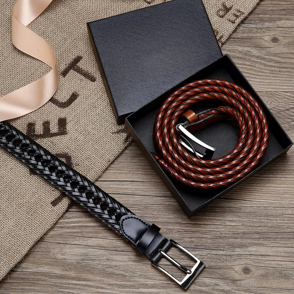 Men Belts Genuine Leather LONG Large Pin Buckle Metal Automatic Buckle High Quality Braided Vintage Casual for Jeans Women Strap