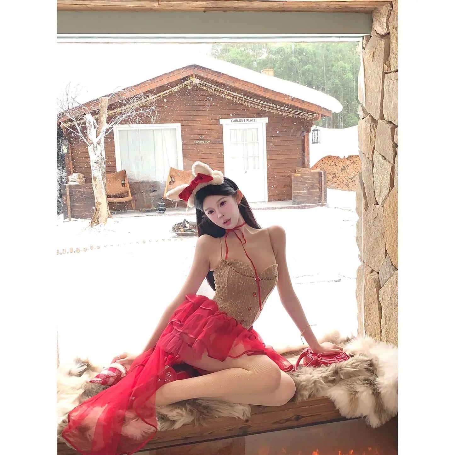 Elegant Women Two Piece Outfit Red Corset Crop Top Tulle Mini Skirt Slim Fit Sexy Summer Party Clubwear Chic Stylish Look 2025