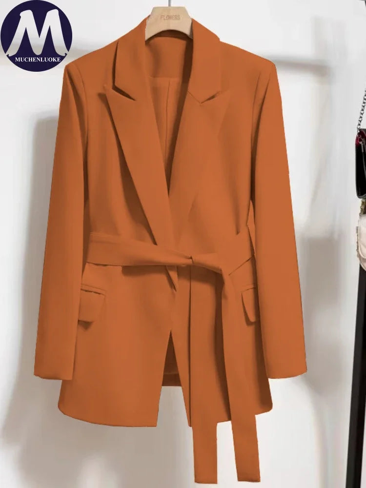 Blazer Woman 2024 Spring Autumn New Korean Fashion Long Sleeved Lace Up Blazers Coats Casual Loose Women's Office Blazer Tops