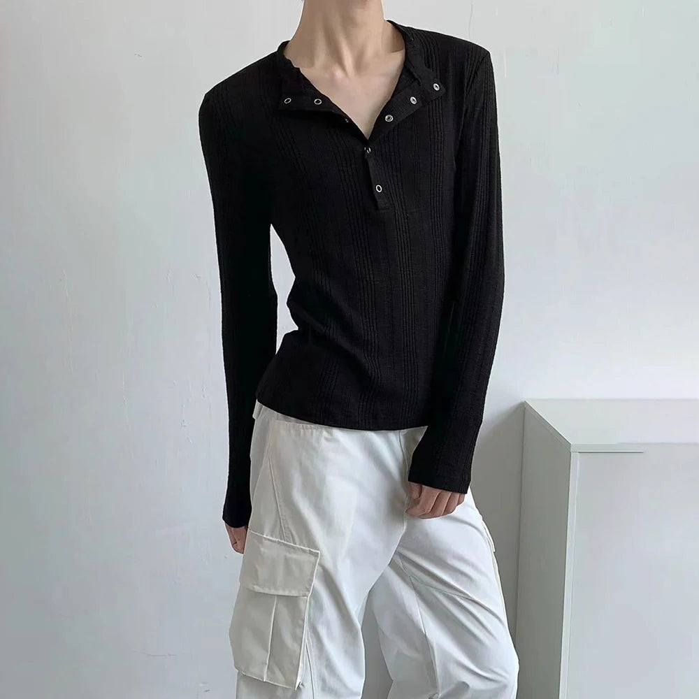 Sweater Mens Striped Texture Henry Collar Knitted Pullover Autumn Casual Versatile Unisex Daily Undershirt Men's Clothing 2024