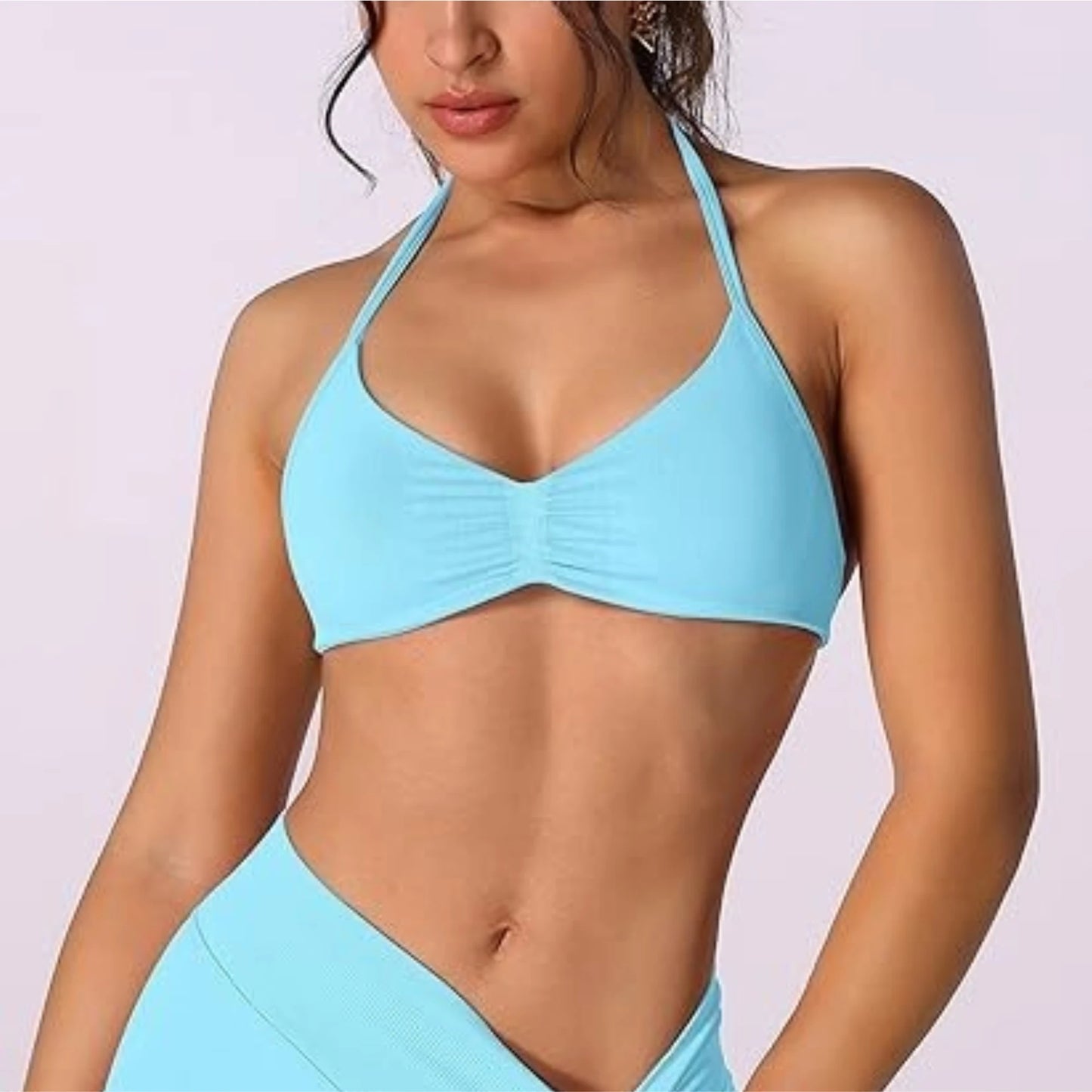Strappy Bra Top Women High Support Thin Strap Halter Sport Seamless Bras Scrunch Workout Yoga Tank