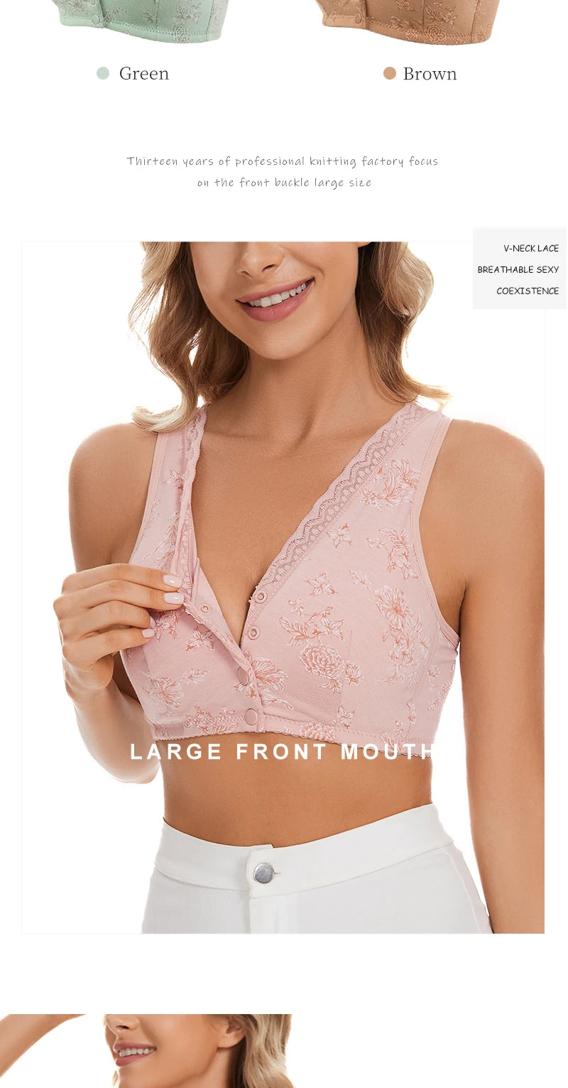 Bra Cotton Women Wire Free Bras Front Closure Brassiere Female Confortable Underwear Big Size 52BC 50BC Cup