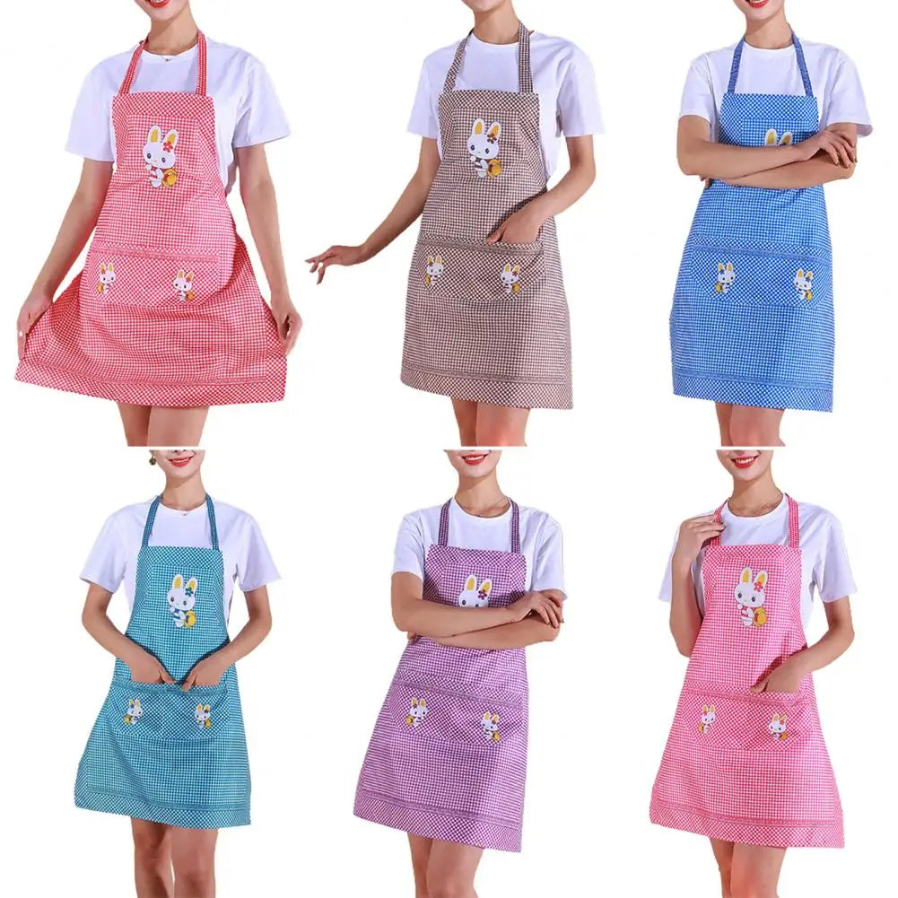 Kitchen Apron Home Cleaning Tools Double Pocket Cartoon Rabbit Adults Lady Women Apron Easter Cotton Linen Household Supplies