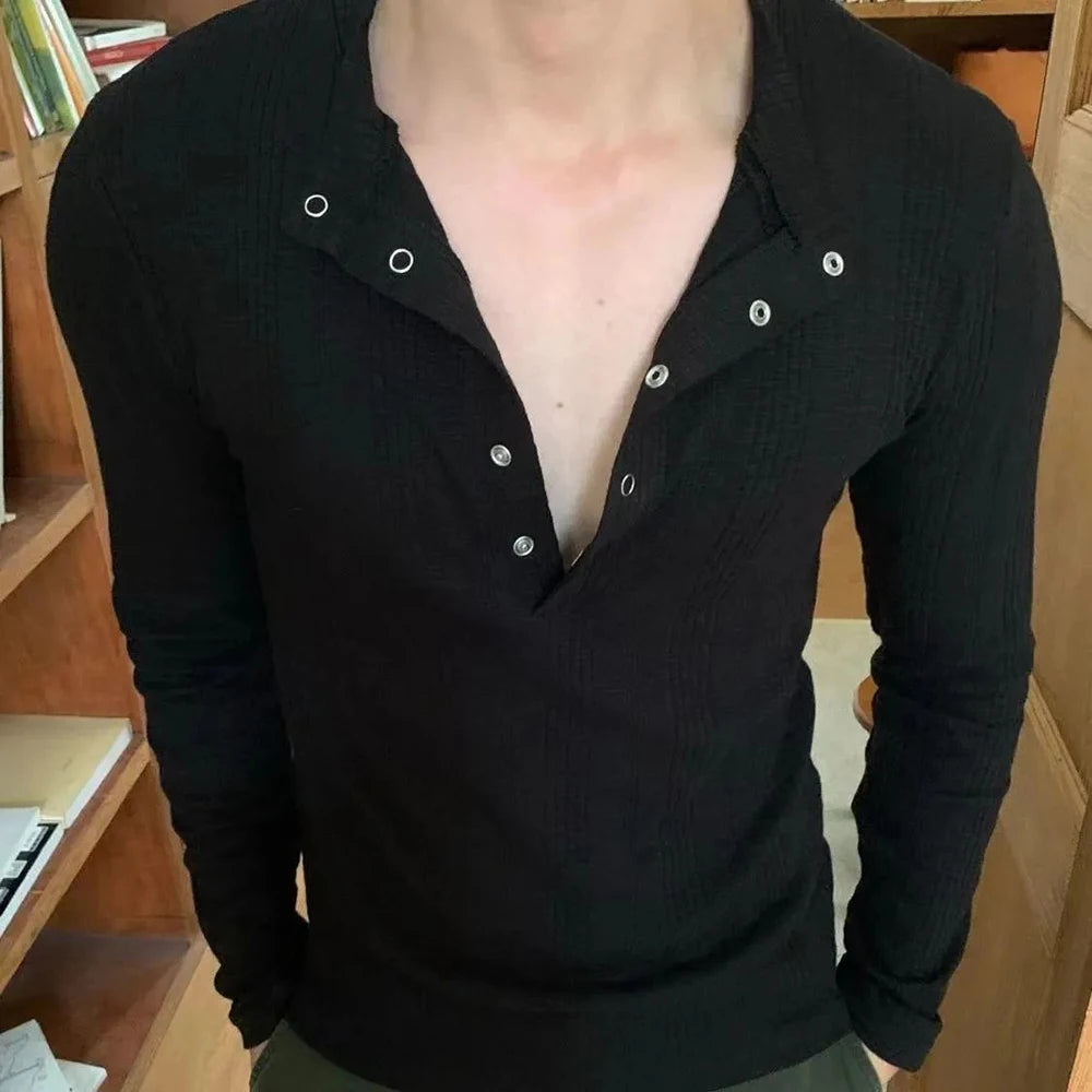 Sweater Mens Striped Texture Henry Collar Knitted Pullover Autumn Casual Versatile Unisex Daily Undershirt Men's Clothing 2024