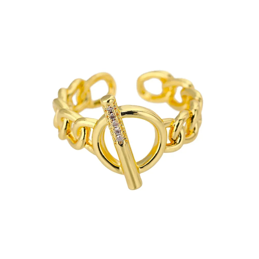 AAA Zircon Simple Geometric Ring Elegant Women's Daily Work Opening Adjustable Rings for Women Bridal Engagement Jewelry Gift