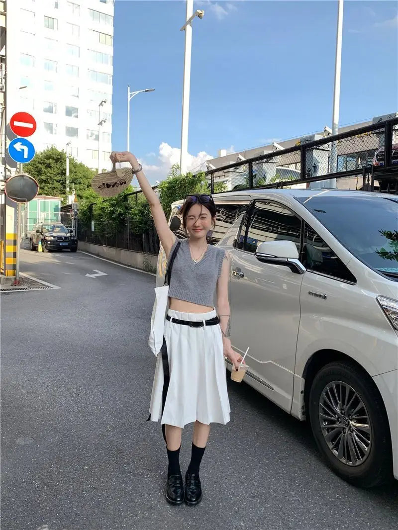 Sweater Vests Women Simple All-match Basic V-neck Casual Spring Vintage Knitting Fashion Ulzzang Ladies Temperament Classic Chic