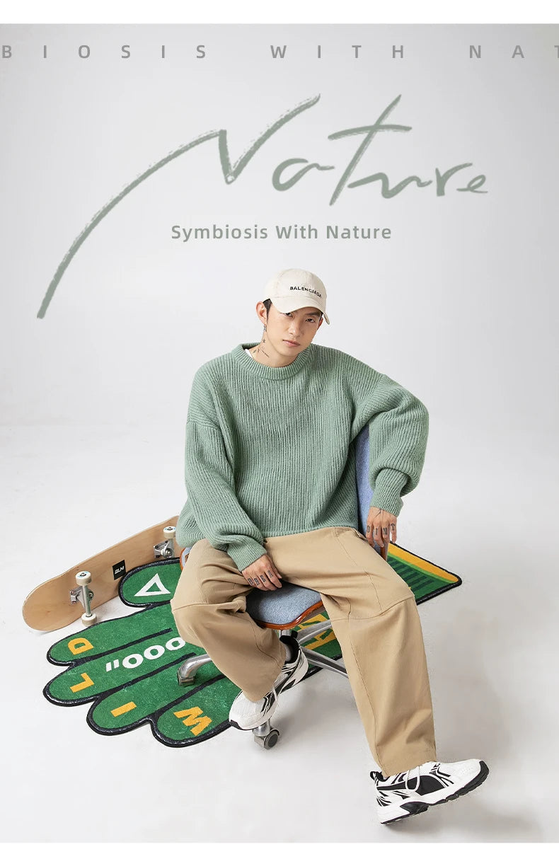 2023 Autumn Winter New Sweater Women's Men's  Green Knitted pullover Basic Solid Color Loose Black White Sweater Coats Warm Tops