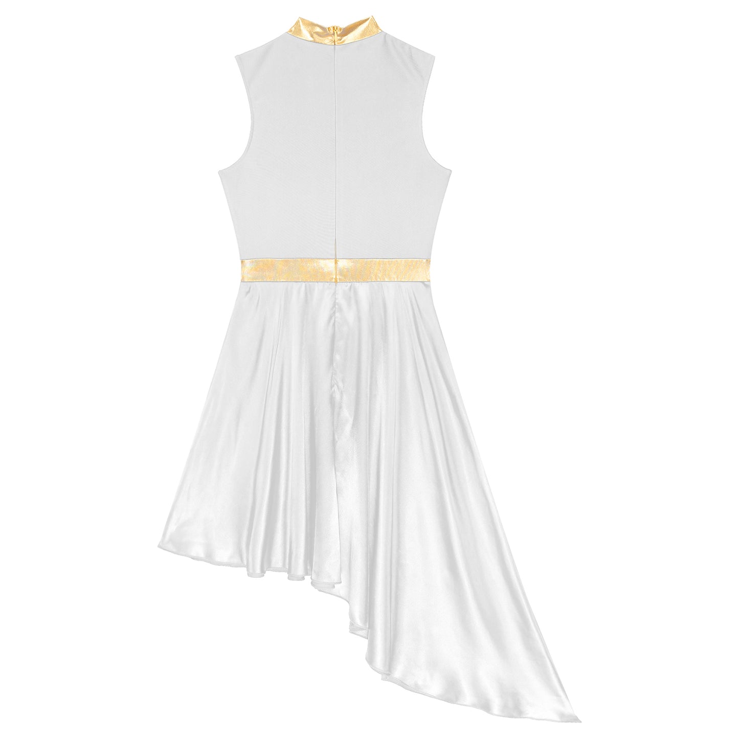 Womens Lyrical Dance Dress Ballroom Dancing Church Choir Stage Performance Costume Sleeveless Asymmetrical Hem Dresses Dancewear