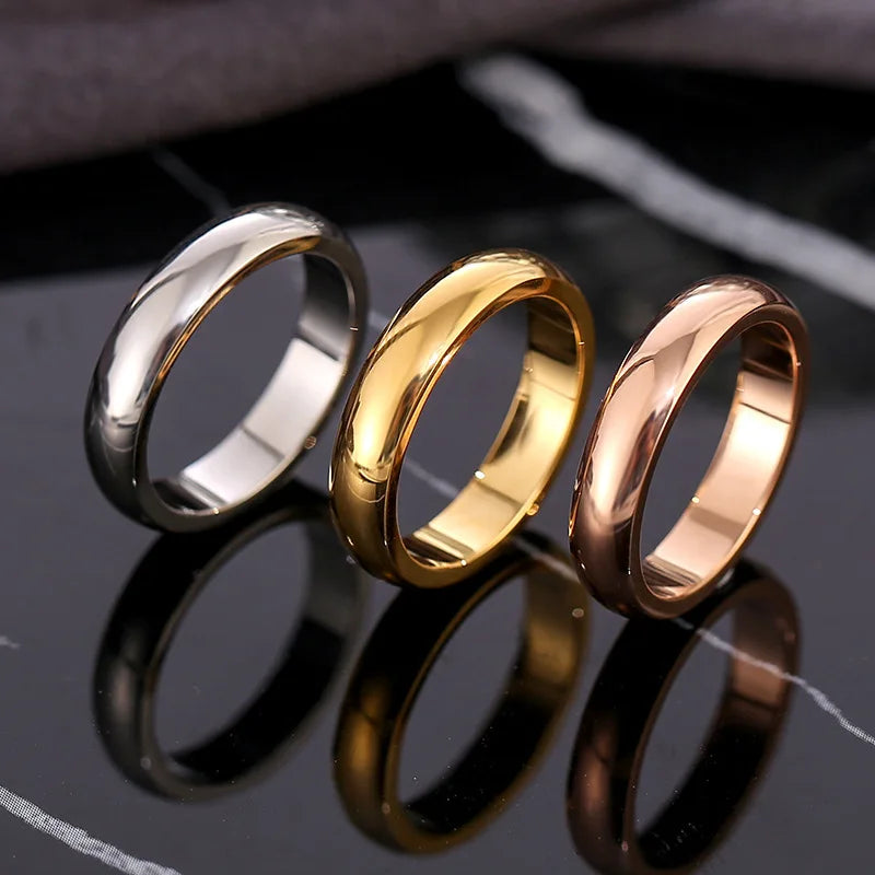 Fashion rose gold smooth circle ring Men's and Women's Exclusive Couple Wedding Ring High quality Simple Rings  jewelry