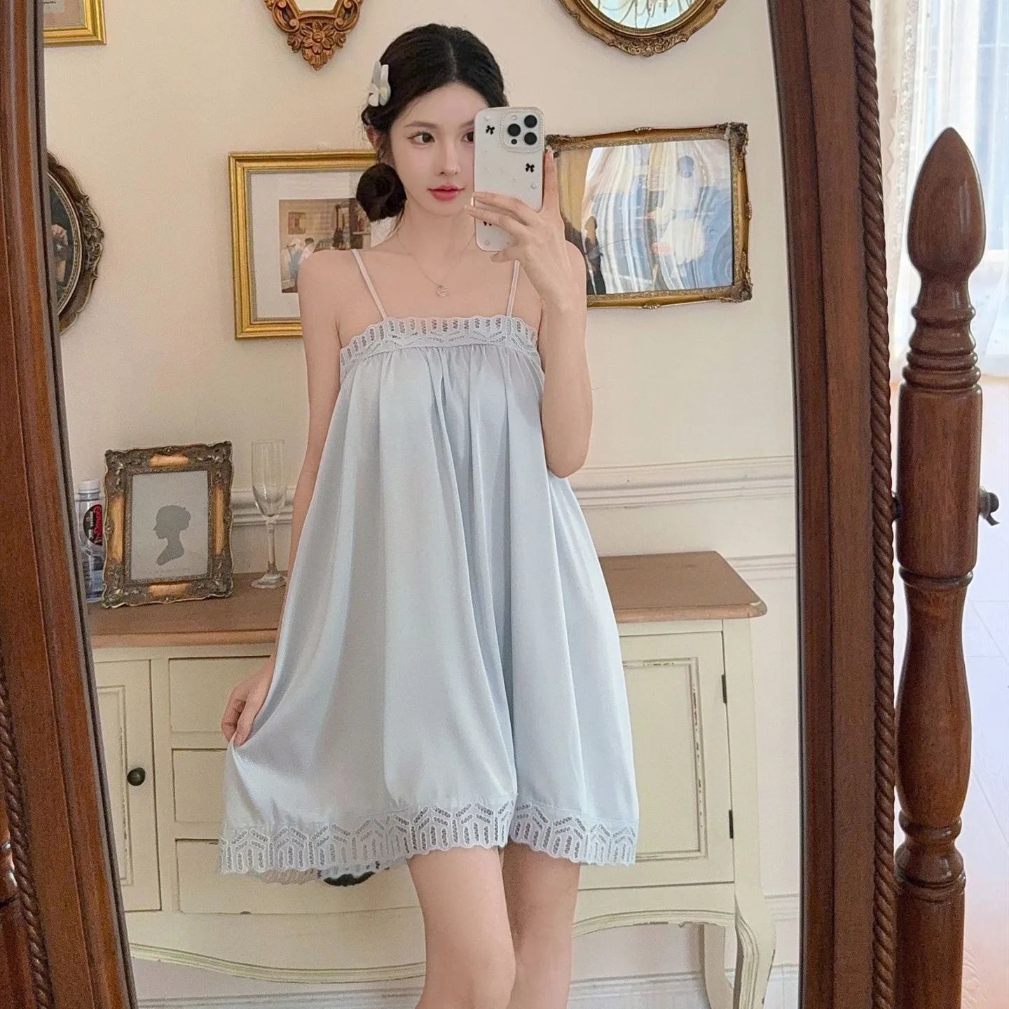 Sexy Nightie Woman Lace Trim Nightdress High Quality Satin Sleepwear Solid Color Soft Home Dress Female Silk Nightgown