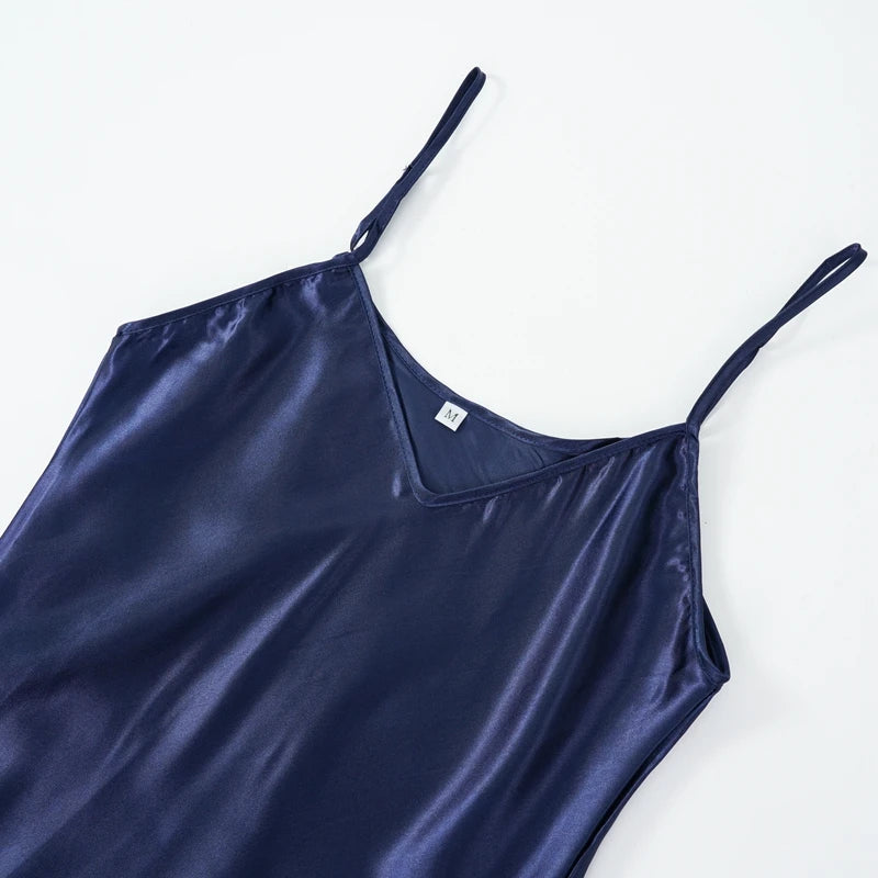 Women's Sexy Silk Satin Night Dress Sleeveless Nighties V-neck Nightgown Nightdress Plus Size Sleepwear Nightwear