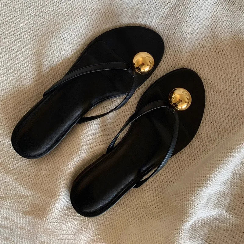 Slippers Casual Low Female Shoes Rubber Flip Flops Slides Luxury 2025 Summer Flat Hawaiian PU Hoof Heels Rome Scandals Fabric Si