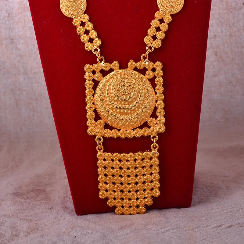 Dubai Fashion Bridal Jewelry Set Indian Wedding 24k Gold Plated Necklace&Earrings Set for Arab Party Gifts
