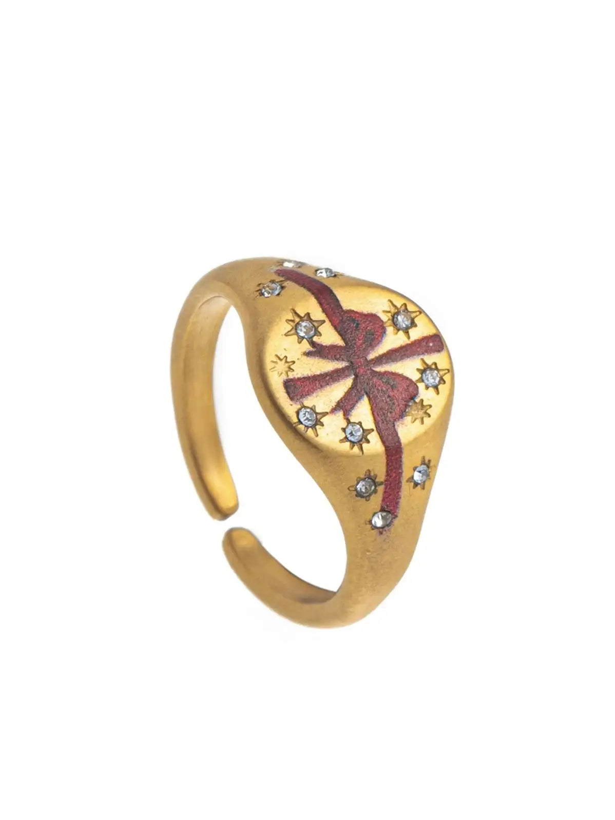 Stainless steel painted bow ring, niche and personalized design, gold-plated and color preserving ring