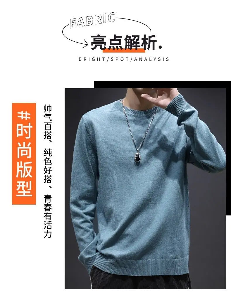 Sweater Men's Young Knitted Solid Color Casual Pullover Round Neck Sweaters