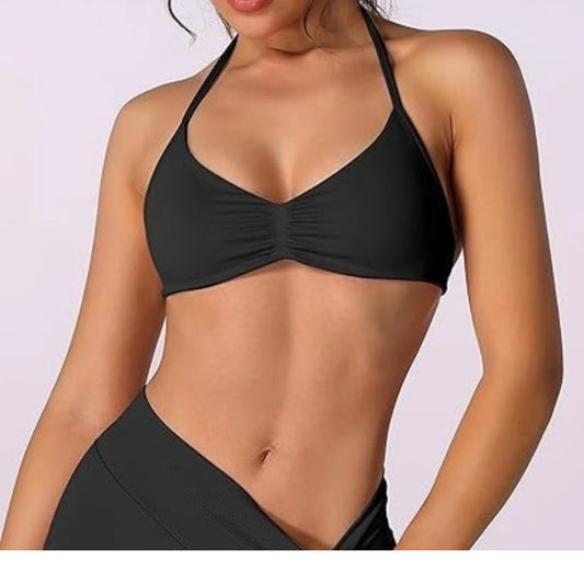 Strappy Bra Top Women High Support Thin Strap Halter Sport Seamless Bras Scrunch Workout Yoga Tank