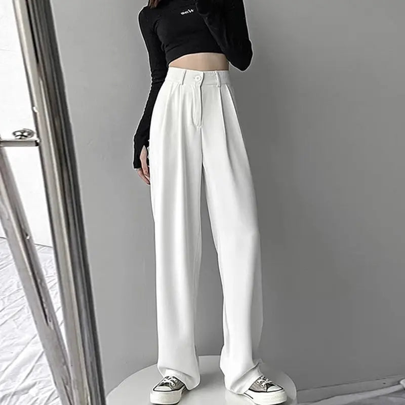 Trousers Woman Wide Leg Clothing Office Womens Pants Tailoring with Pockets Solid Work Zipper All Medium Comfortable Stretch 90s
