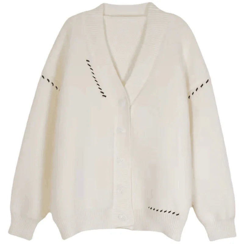 Sweater for Women in Autumn Winter V-neck Sweater Warm Loose Versatile College Style Chic Cardigan Early Jacket Trendy