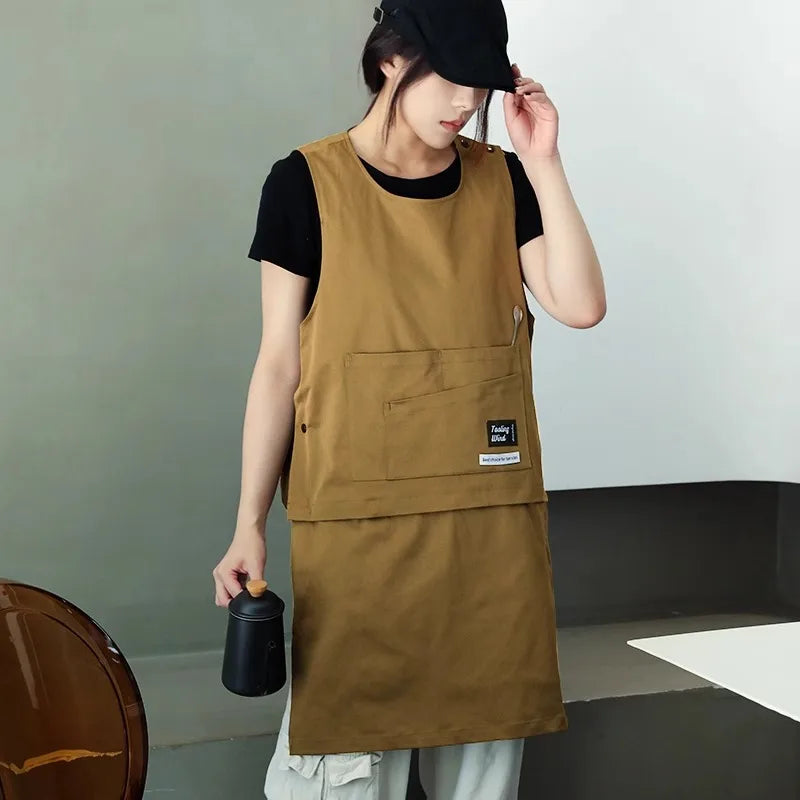 Kitchen Catering Cafe Work Waterproof Apron with Pockets Stain-resistant Detachable Men Women Hairdressing Barista Apron Vest