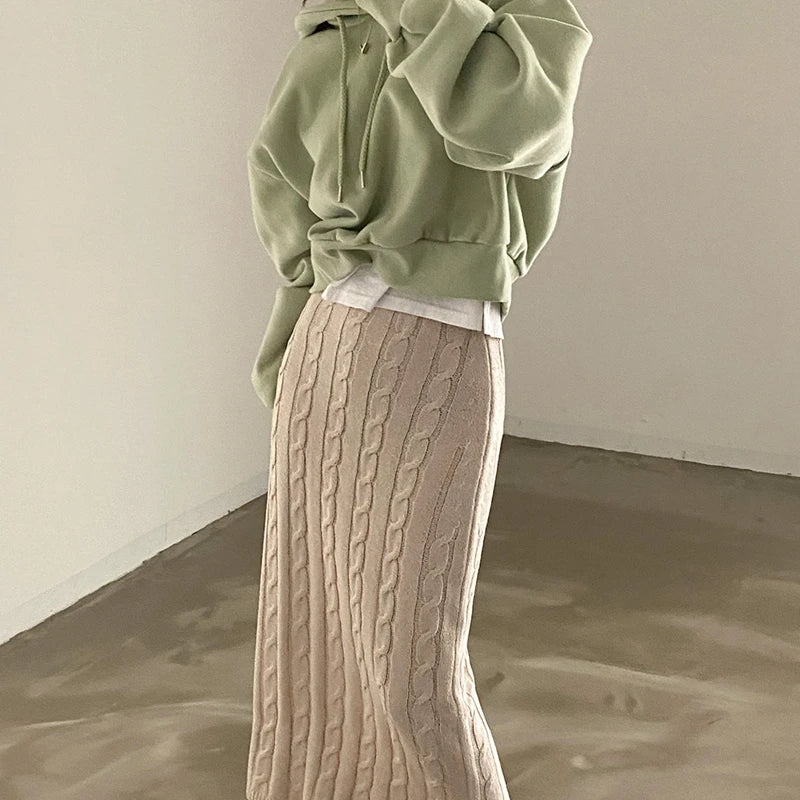 Solid Knitted Skirts For Women 2023 Fashion Autumn Winter Slim Long Skirt Vintage Casual Elastic High Waisted Straight Skirt New