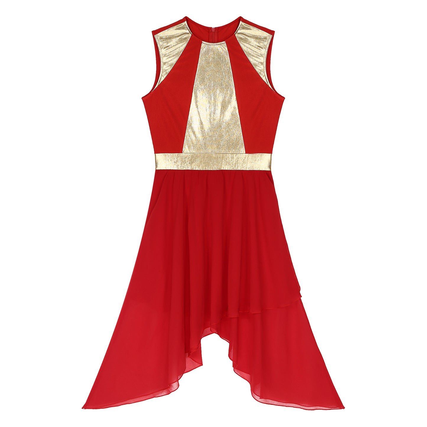 Womens Lyrical Dance Dress Ballroom Dancing Church Choir Stage Performance Costume Sleeveless Asymmetrical Hem Dresses Dancewear