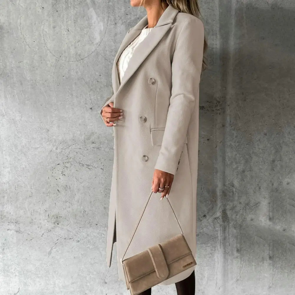 Woolen Outerwear Autumn Winter Female Overcoat Elegant Streetwear Stylish Lapel Buttons Woolen Coat Outerwear