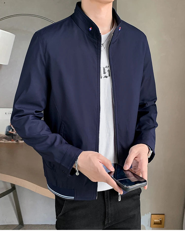 Blazer Jacket Men Casual Jacket Spring Autumn Workwear Stand Collar Zip Up Coats Men Lightweight Business Style Outerwear
