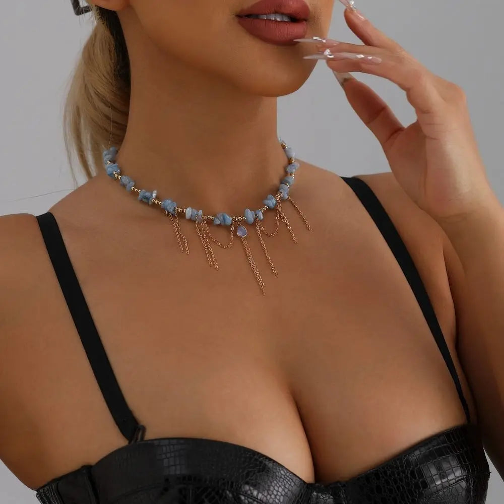 Water Droplet Necklace Tassel Necklace INS Style Collarbone Chain Natural Stone Pendant Necklace Women's Necklace Jewelry