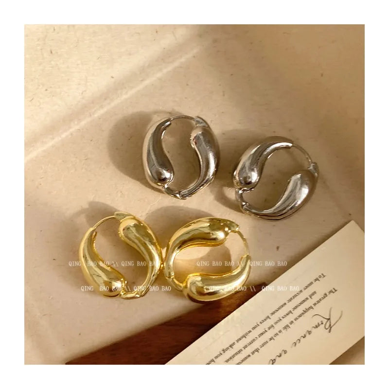 Wide Metal Bangle Ring for Women Gold and Silver Color Chunky Waterdrop Open Wrist Cuff Thick Irregular Twisted Bracelet Jewelry