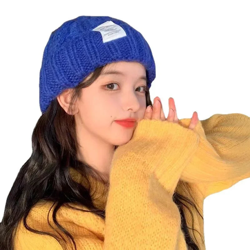 New Hat Women's Coarse Knitted Knitted Wool Hat Autumn and Winter Versatile Big Head Circumference Green Loose Ins Trendy F