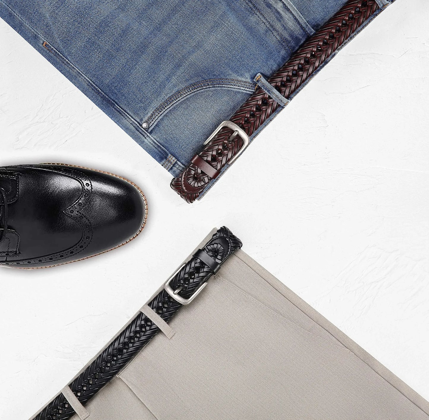 Men Belts Genuine Leather LONG Large Pin Buckle Metal Automatic Buckle High Quality Braided Vintage Casual for Jeans Women Strap