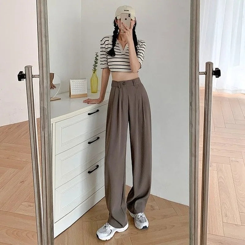 Trousers for Women Summer Women's Suit Pants 2024 White High Waist Fluid Korean Style Wide Leg Palazzo Straight Fashion Casual