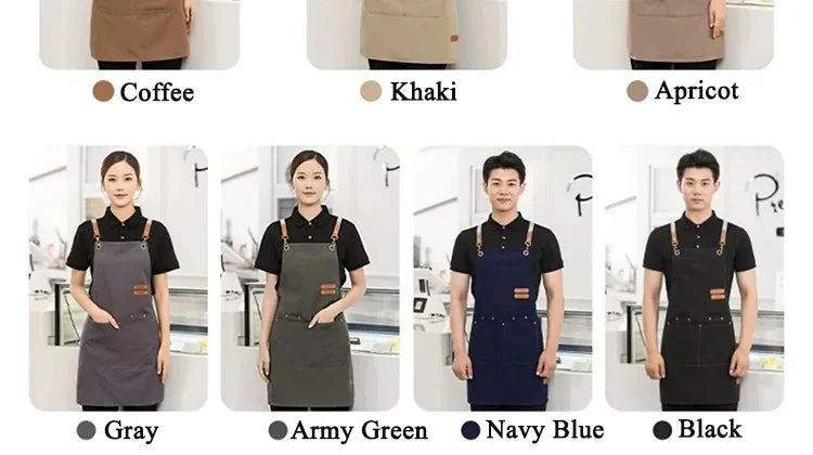 Kitchen Apron Waterproof Perfessional Kitchen Apron Restaurant Shop Waiter Work Uniform Women/Men With Pockets Cleaning Pinafore