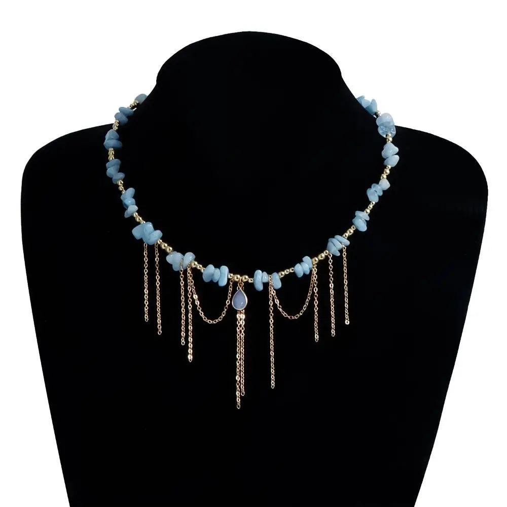 Water Droplet Necklace Tassel Necklace INS Style Collarbone Chain Natural Stone Pendant Necklace Women's Necklace Jewelry