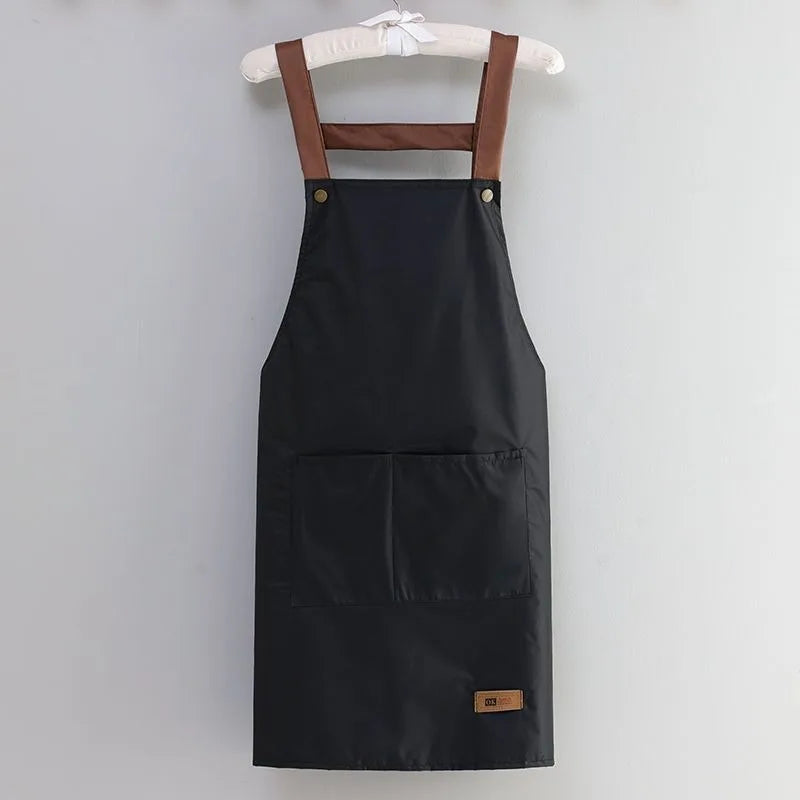 Kitchen Cooking Apron Women Men Waterproof Oil-proof Apron Household Work Clothes with Pockets for Hotel Resturant Coffee Shop