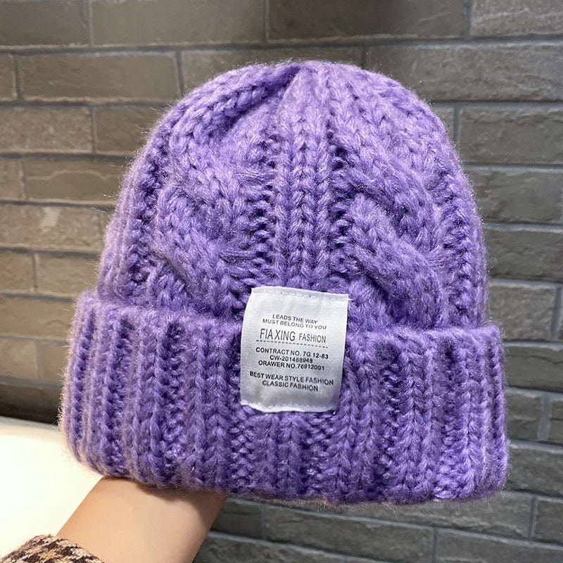 New Hat Women's Coarse Knitted Knitted Wool Hat Autumn and Winter Versatile Big Head Circumference Green Loose Ins Trendy F