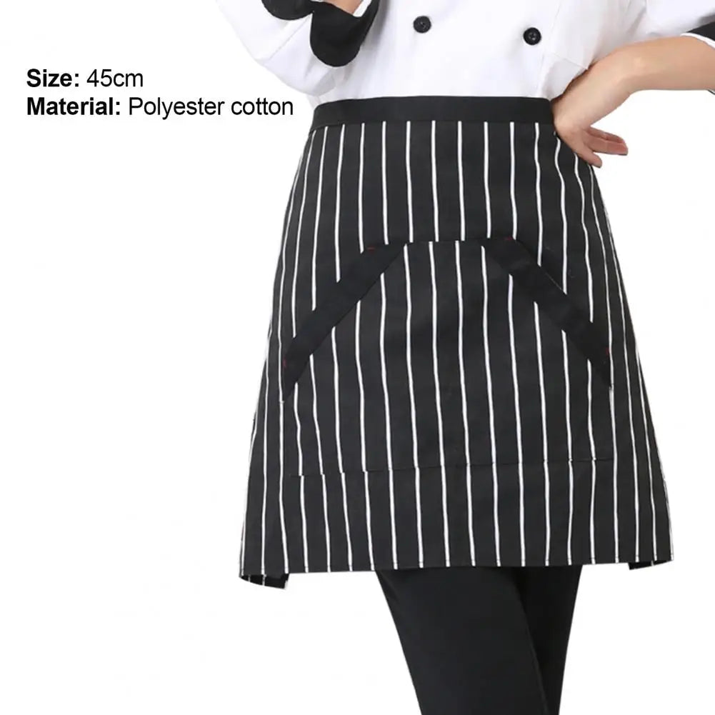 Kitchen Cooking Apron Unisex Striped Plaid Apron With Pocket Waterproof Men Women Waist Apron For Restaurant Bar Short Pinafore