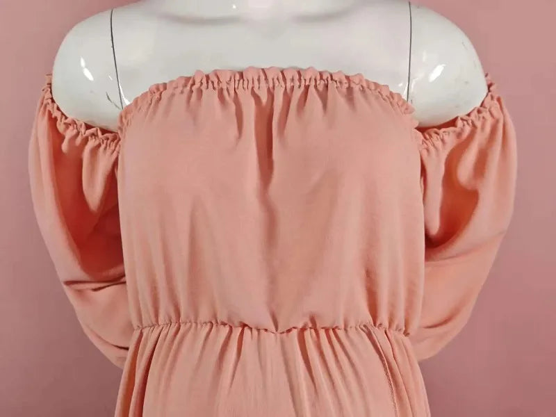 Maternity Photoshoot Dress - Sexy Off-Shoulder Gown Playful Puff Sleeves & Leg-Baring Slit Clothes for Pregnant Women Photograph