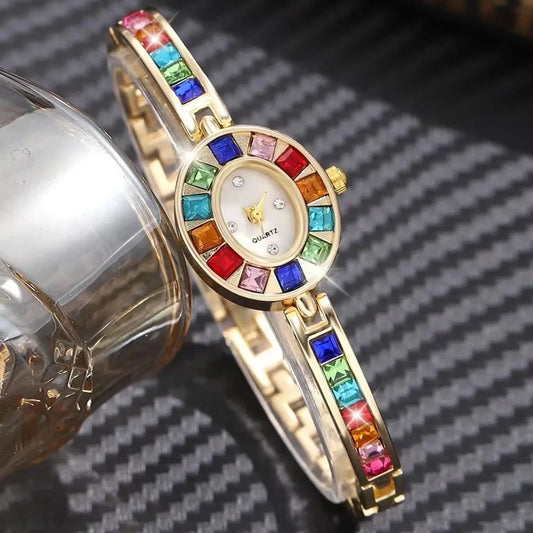 Elegant Quartz Wristwatches Colorful Bracelet Type Women's Bracelet Watch Rainbow Bracelet Exquisite Women's Wrist Watch Female