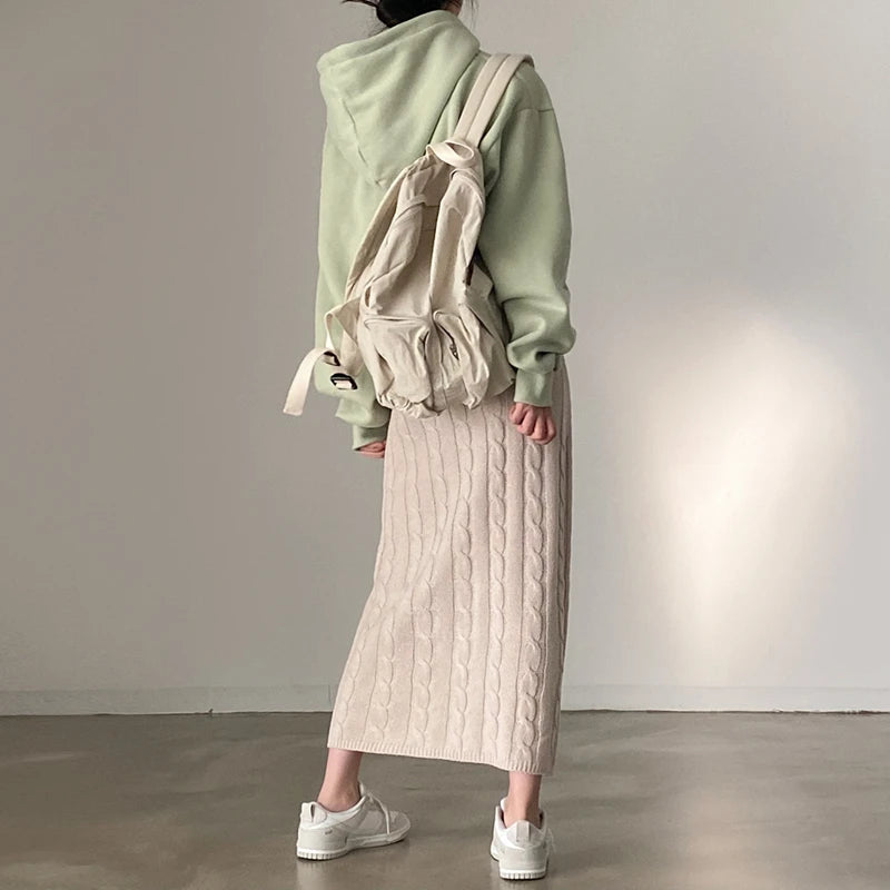 Solid Knitted Skirts For Women 2023 Fashion Autumn Winter Slim Long Skirt Vintage Casual Elastic High Waisted Straight Skirt New
