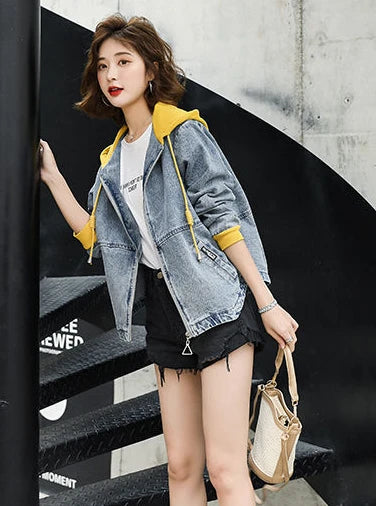Outerwears Embroidered Spring Autumn Hooded Female Jeans Coat with Print Graphic Women's Denim Jackets Luxury Low Price Harajuku
