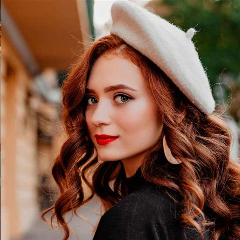 HOES-Beret Hat For Women French Style Beanie Winter Fashion Warm Wool Lining Knit Cap Fashionable Artist Winter Hat